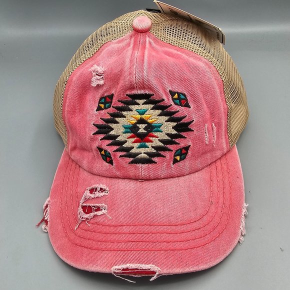 C.C Accessories - C.C. Pony Criss Cross Distressed Aztec Hat